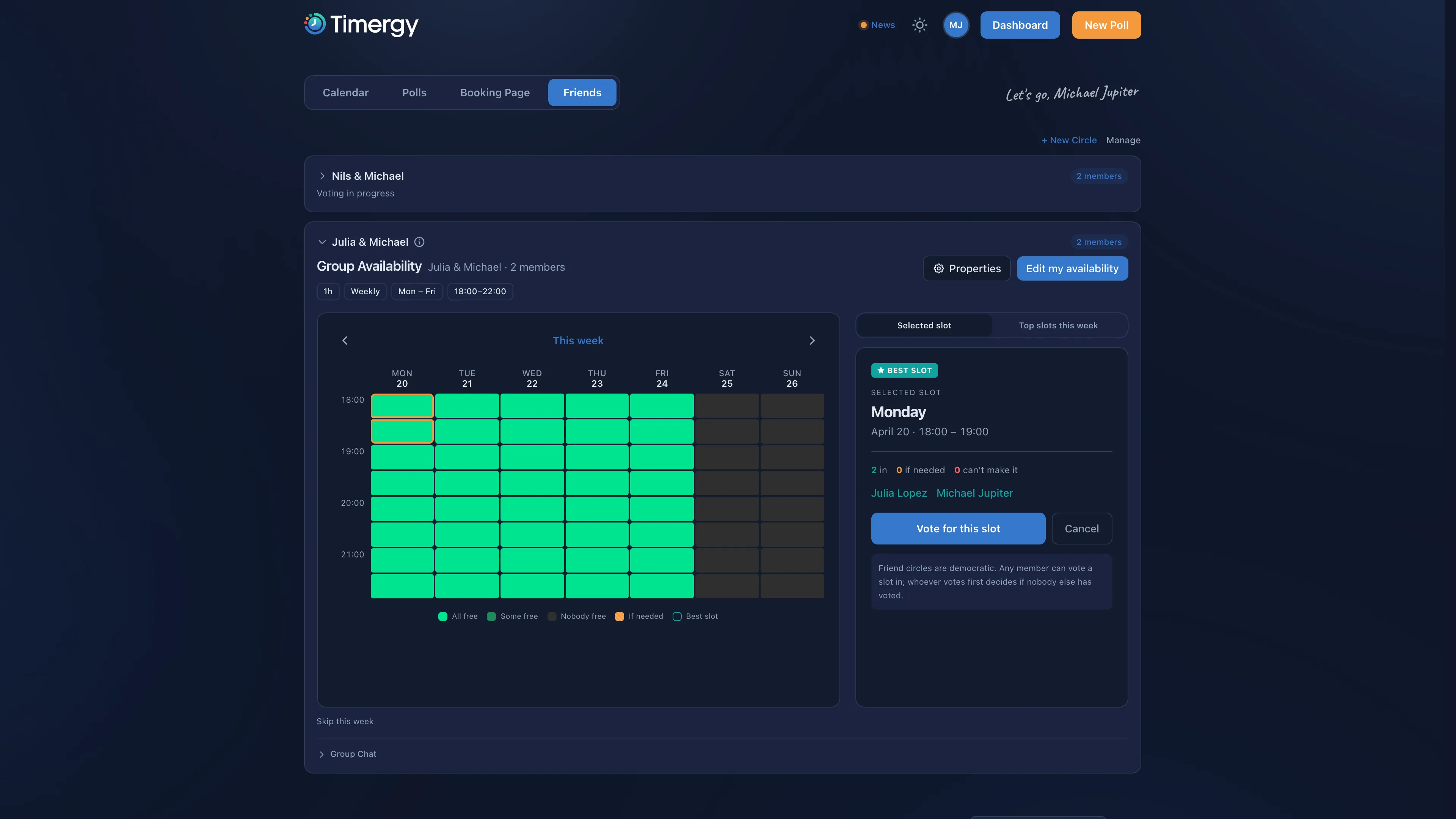 Buddy Group availability heatmap