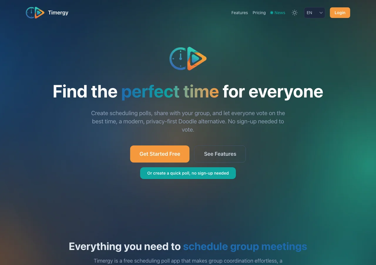 Timergy landing page