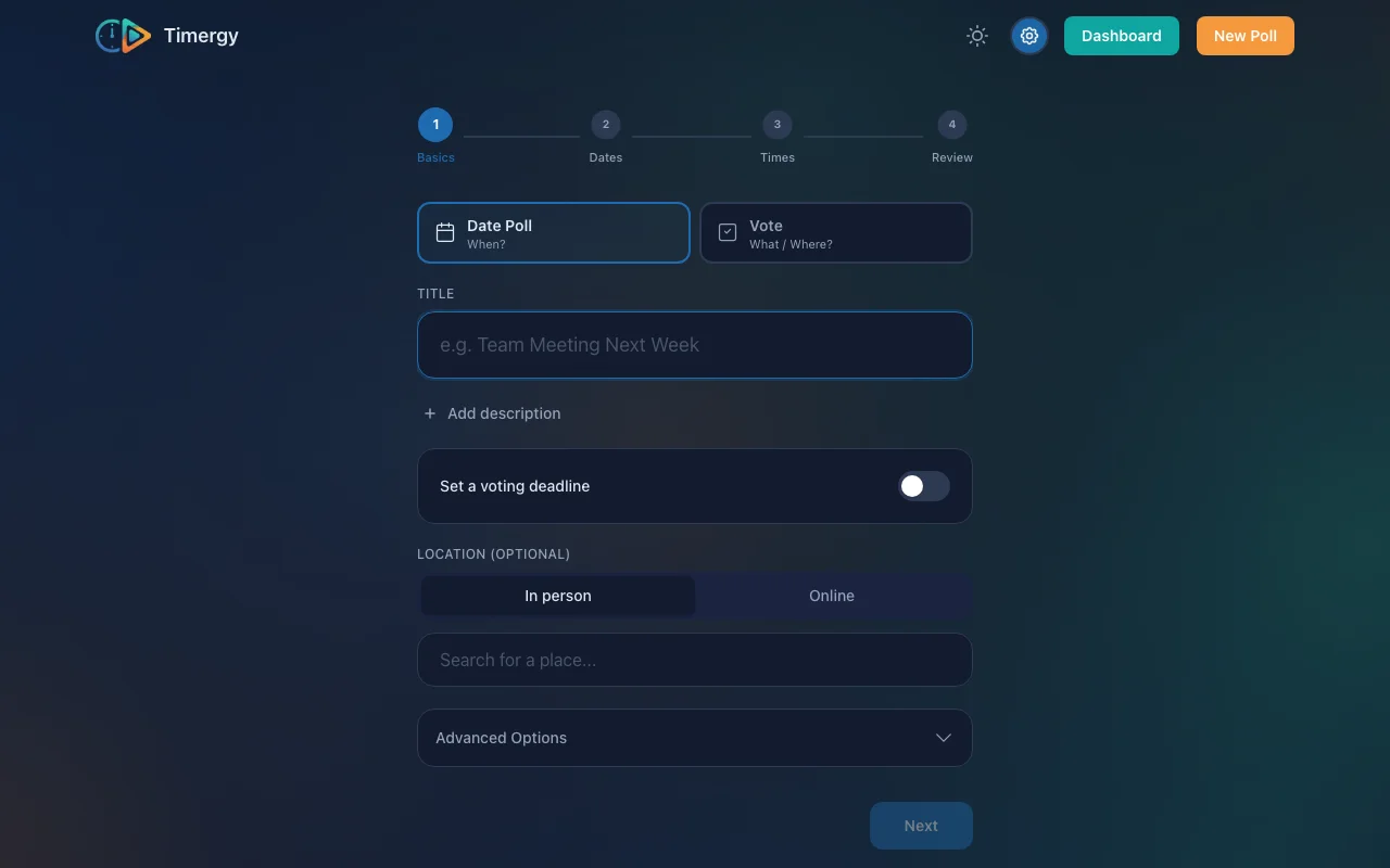 Poll creation wizard with time options