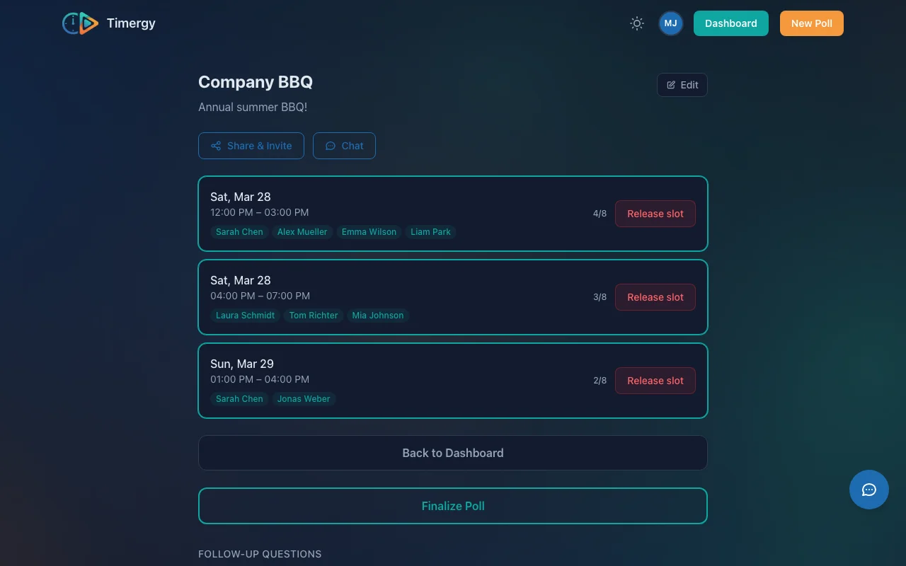 Poll results in card view with finalized status
